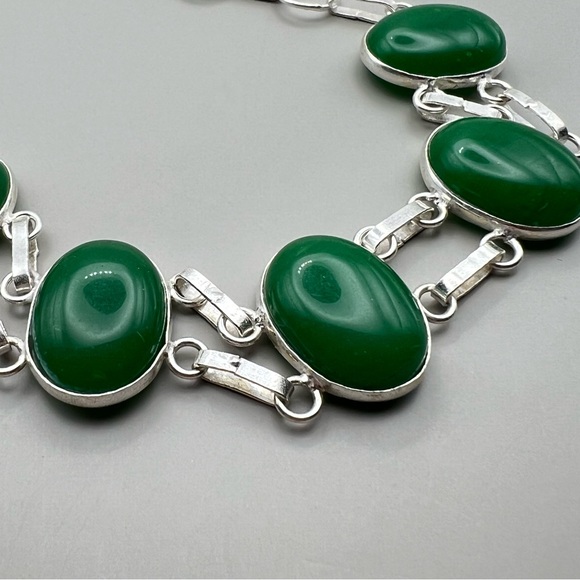 New Green Onyx Stone Silver Overlay Bracelet 6.25 - 7.5 - Picture 7 of 9